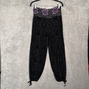 Mussa Collection Velvet Burnout Open-Leg Harem Pants Black Damask Purple Sheer M